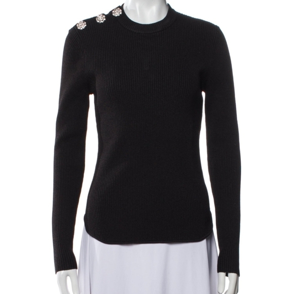 Ganni ribbed knit sweater featuring decorative crystal buttons Sz Large